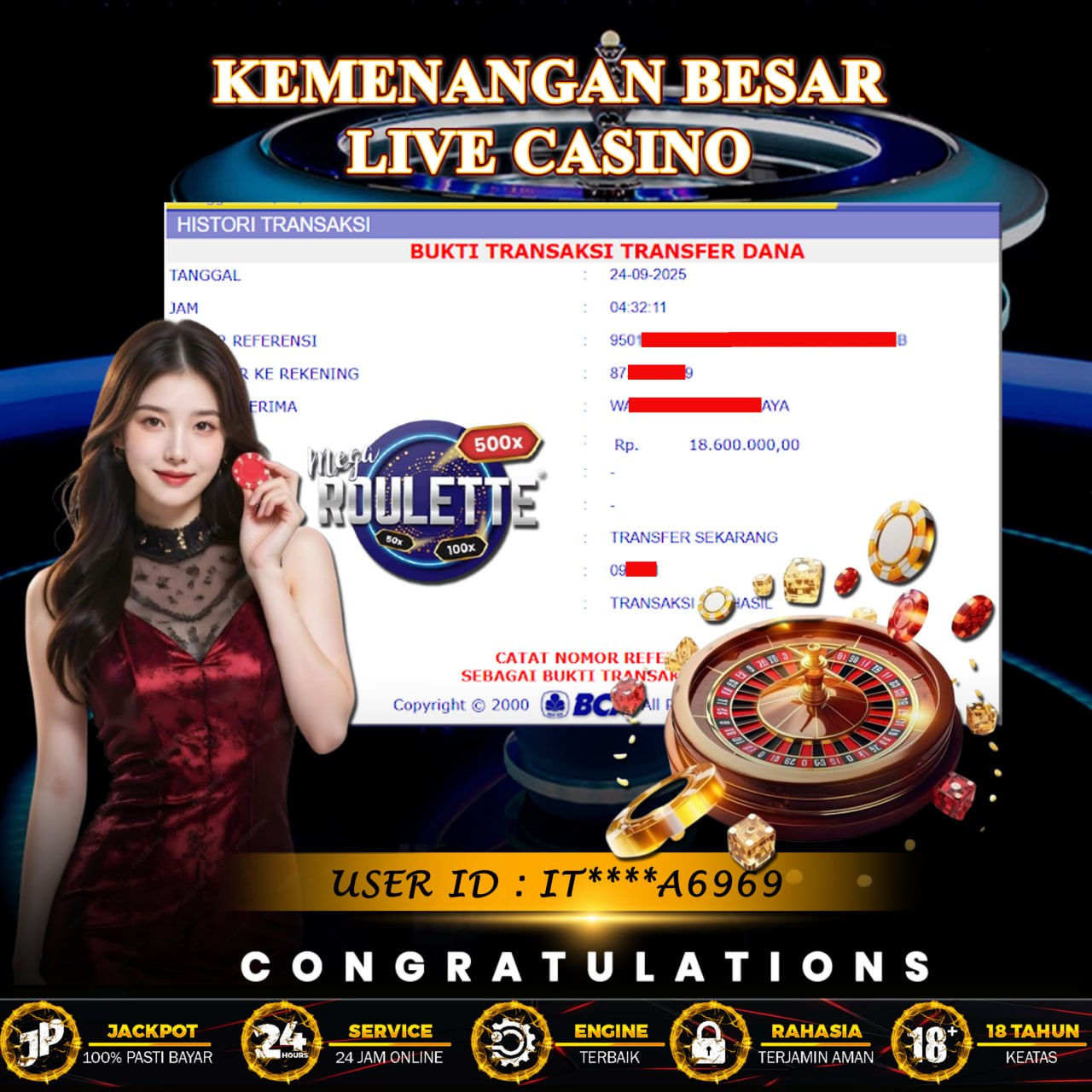 KEMENANGAN BESAR LIVE CASINO MEMBER KILAU4D 24 SEPTEMBER 2025 MEGA ROULETTE