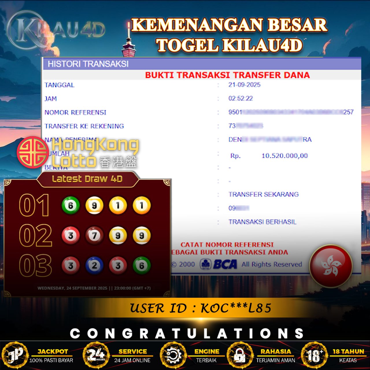 BUKTI JP TOGEL MEMBER KILAU4D 25 SEPTEMBER PERMAINAN TEBAK HK LOTTO