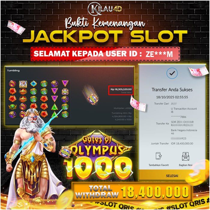 BUKTI JP SLOT MEMBER KILAU4D 18 OKTOBER 2025 GAME GATES OF OLYMPUS 1000