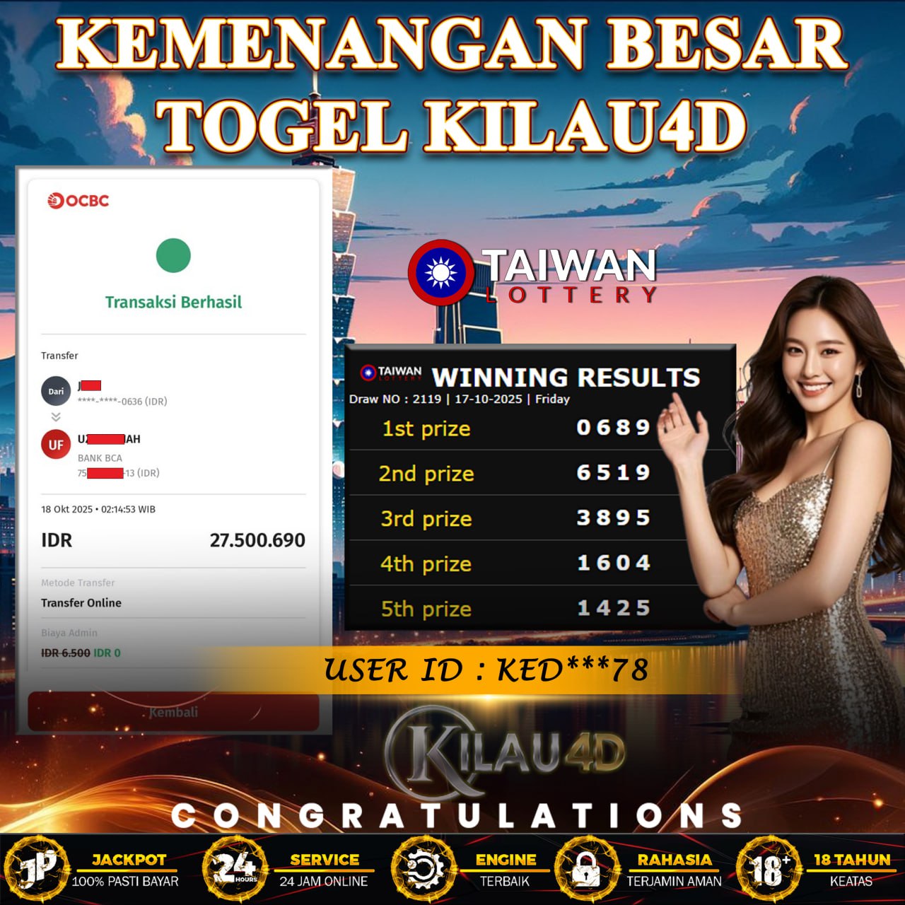BUKTI JP TOGEL MEMBER KILAU4D 18 OKTOBER PERMAINAN TEBAK TAIWAN LOTTERY