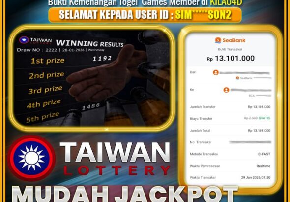 KEMENANGAN TOGEL BUKTI JP TOGEL MEMBER KILAU4D 29 JANUARY 2026 PERMAINAN TEBAK ANGKA TIAWAN LOTTERY