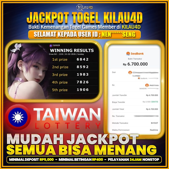 KEMENANGAN TOGEL BUKTI JP TOGEL MEMBER KILAU4D 02 FEBRUARY 2026 PERMAINAN TEBAK ANGKA TAIWAN LOTTERY